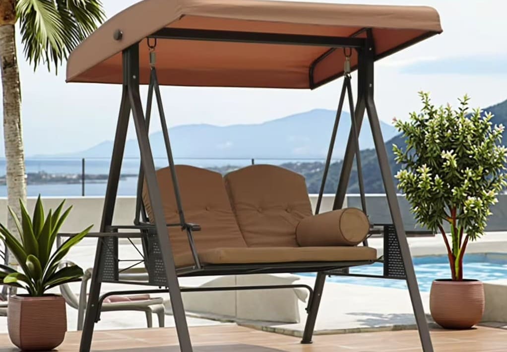 Outdoor canopy swing chair for patio and garden spaces