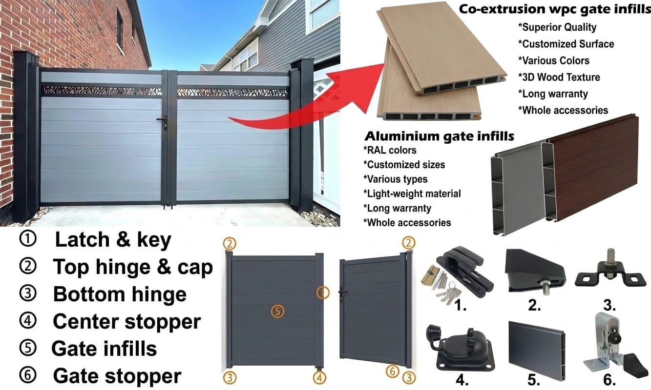VALUNO design diagram showing aluminum and aluminum WPC gate configurations
