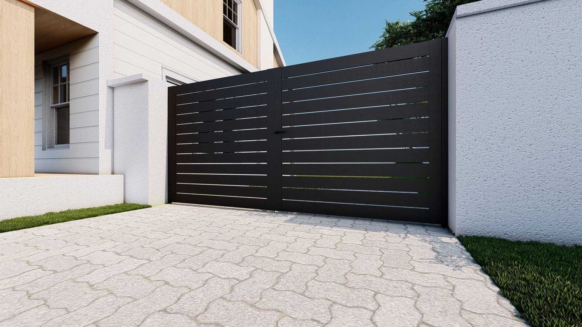 VALUNO aluminum outdoor gate at a residential entrance
