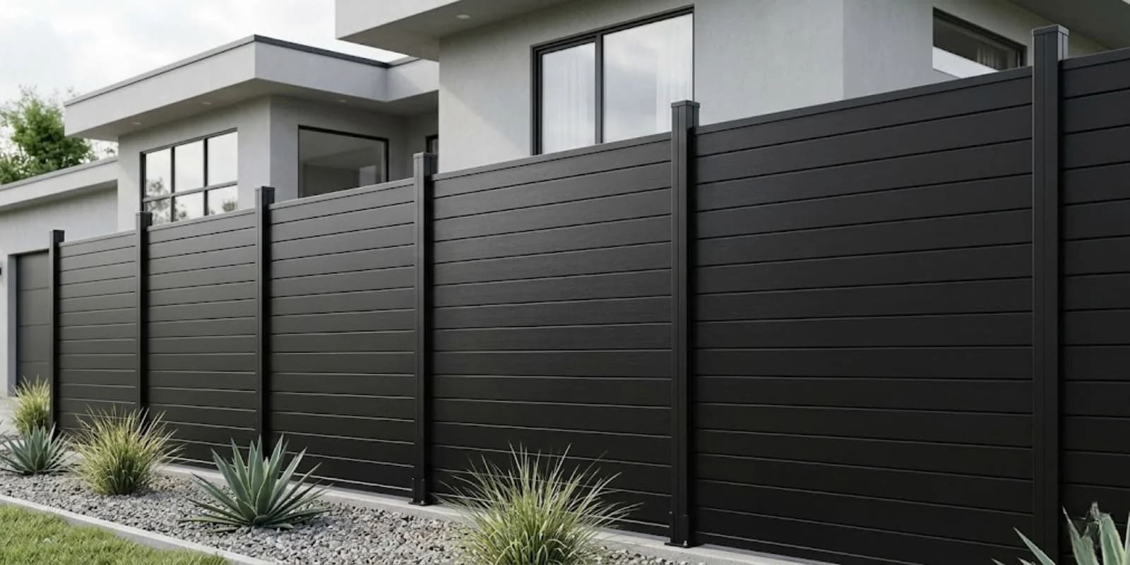 Aluminum privacy fence for a villa residential exterior