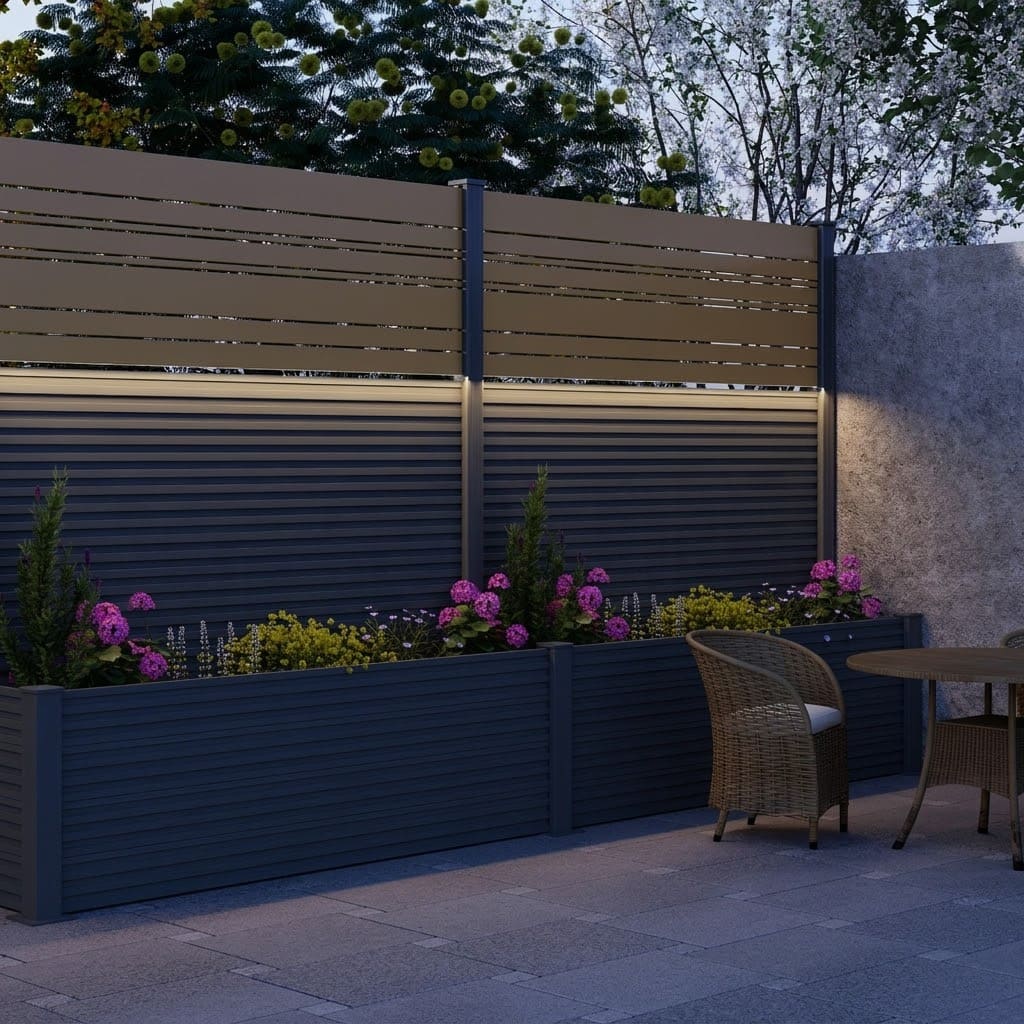 Aluminum louver fence with optional integrated LED lighting