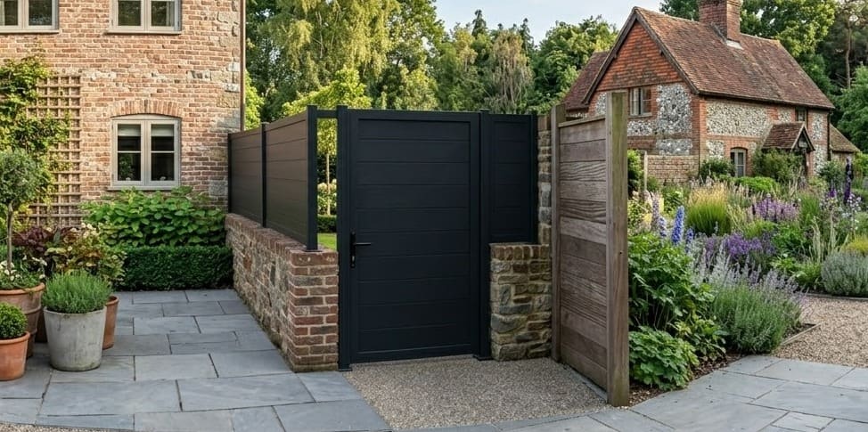 Full privacy aluminum gate with horizontal slat infill