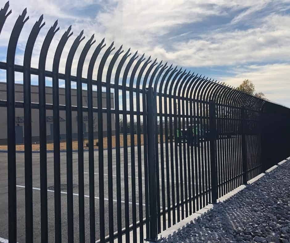 Geometric metal railing and fence structure on a contemporary building