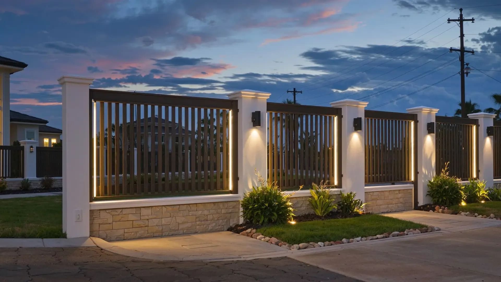 Aluminum slat fence with optional integrated LED lighting