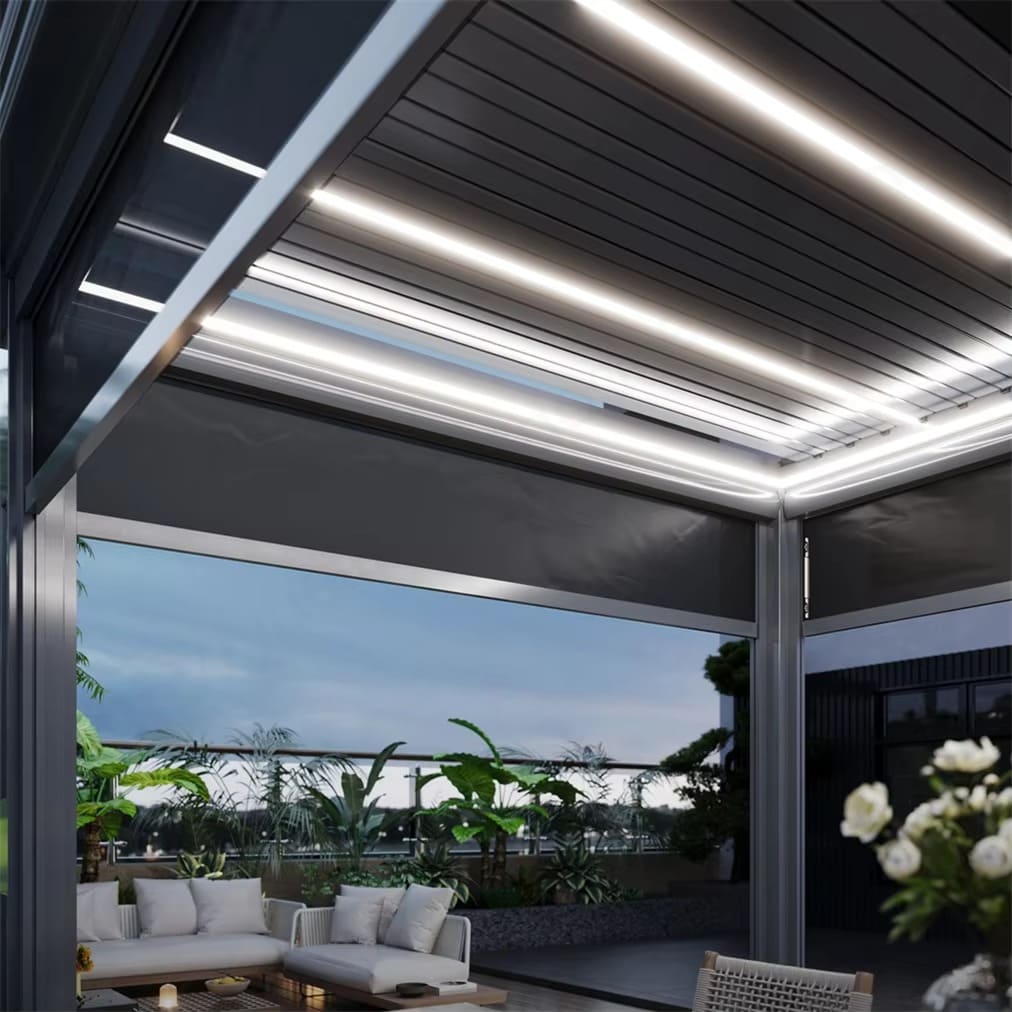Valuno aluminum bioclimatic pergola with integrated LED lighting