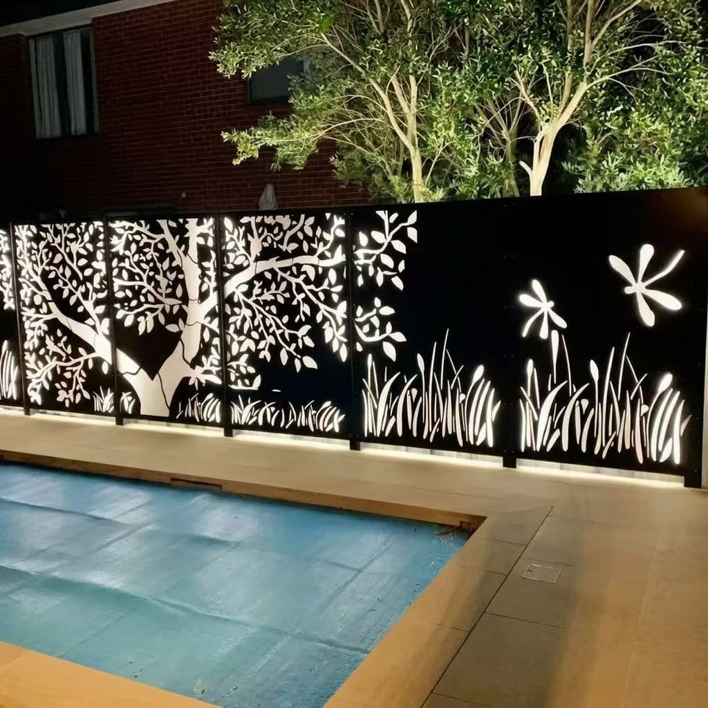 Decorative aluminum fence panel with optional integrated LED backlighting