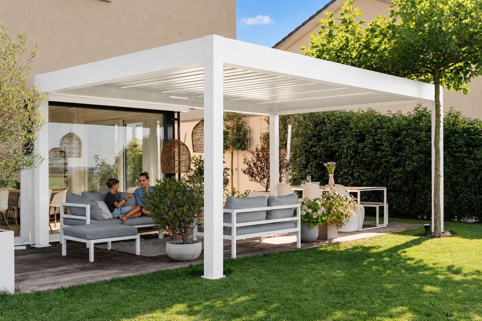 Freestanding pergola in a villa terrace environment