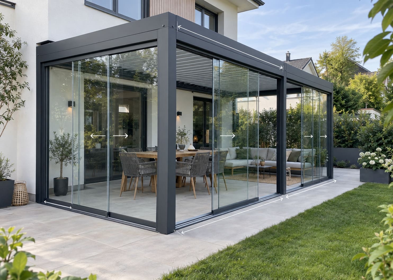 Valuno aluminum pergola with glass