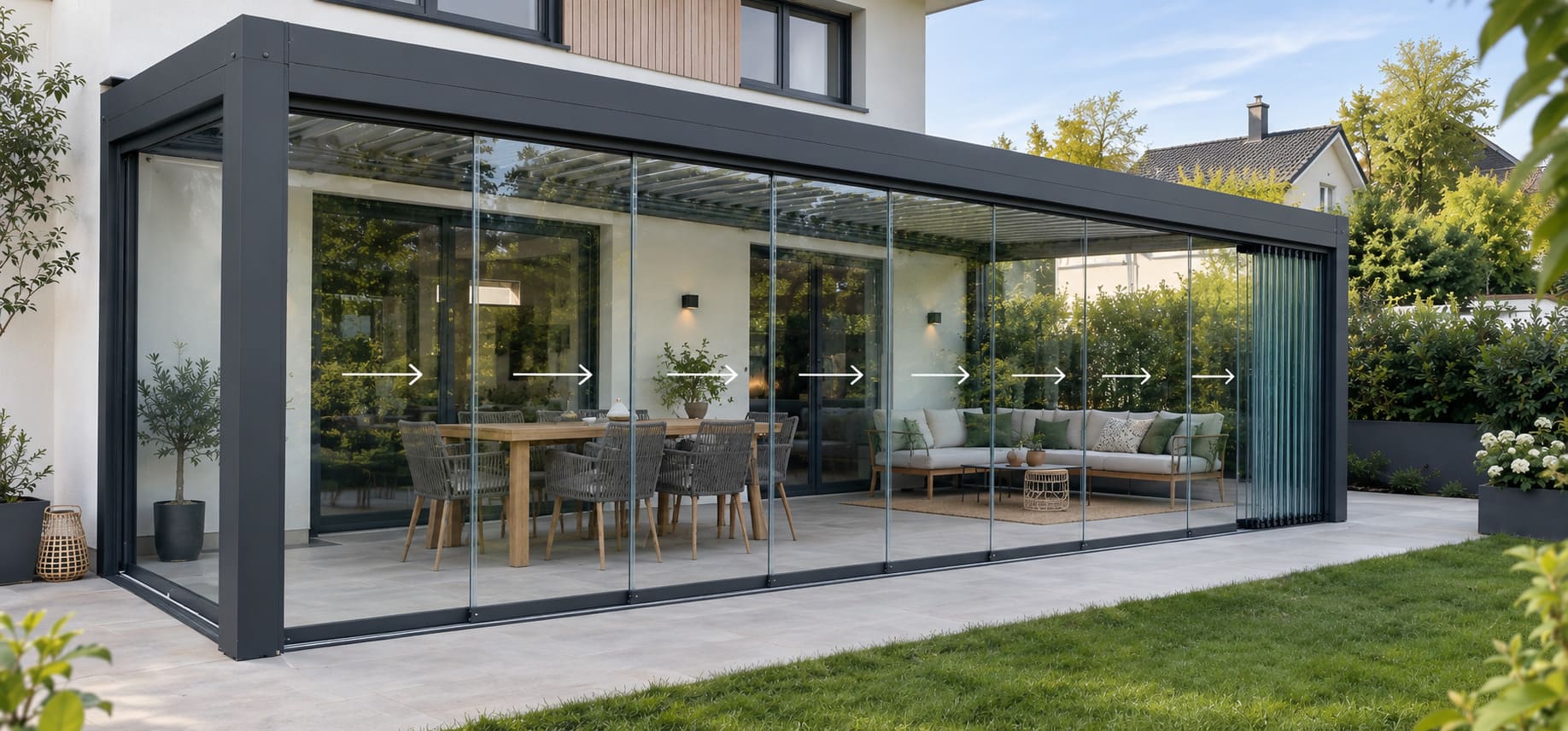 Single guide sliding glass system diagram