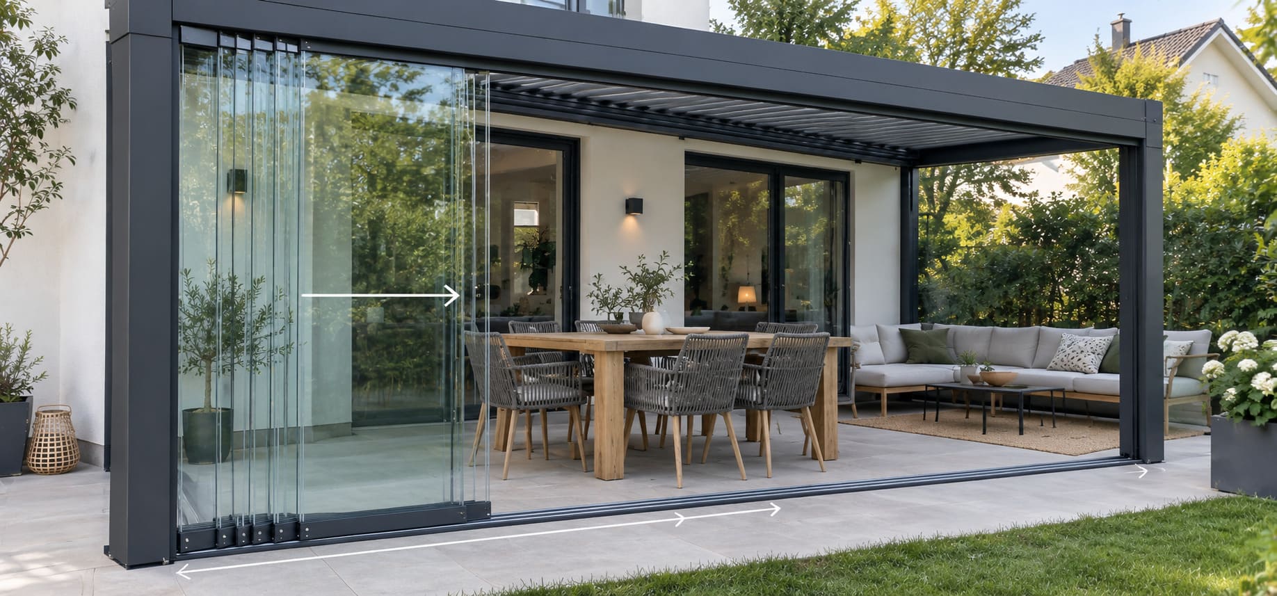 Two-guide sliding glass system diagram