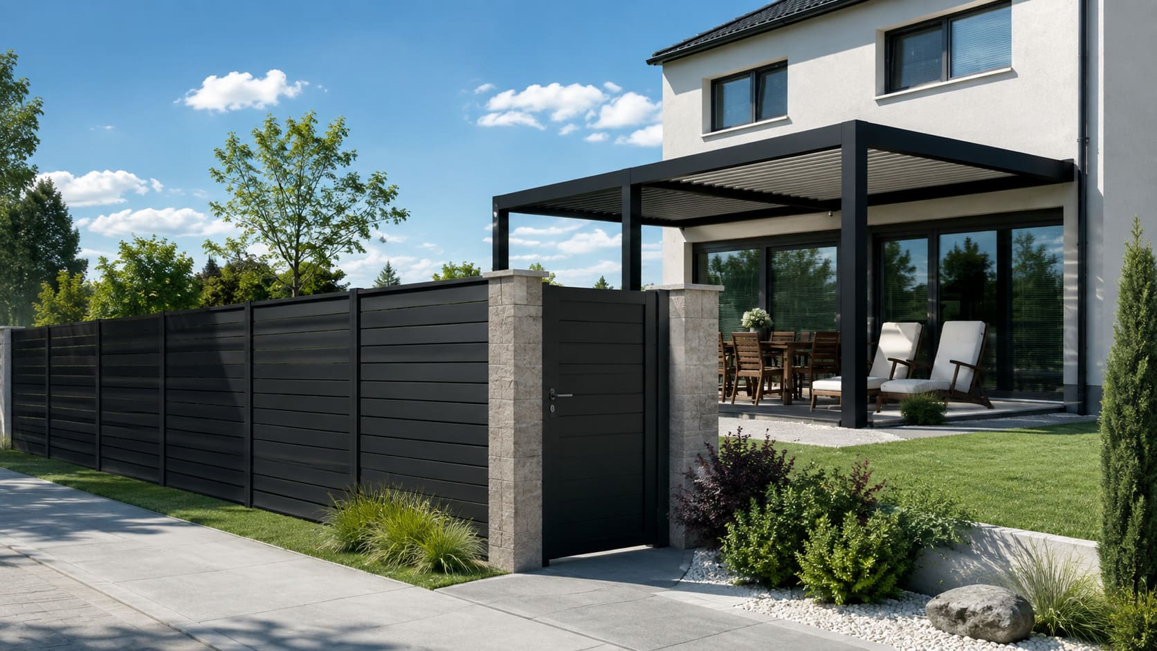 VALUNO outdoor aluminum fence and pergola project